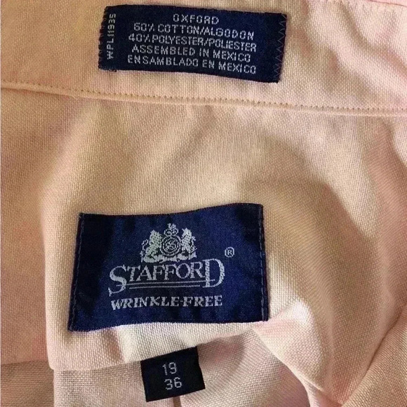 Stanford Oxford Dress Shirt Men's Size Big & Tall Neck 19 Wrinkle-Free Pocket - Picture 6 of 6